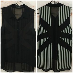 GUC Love Culture Sleeveless Button Down Shirt Sz L